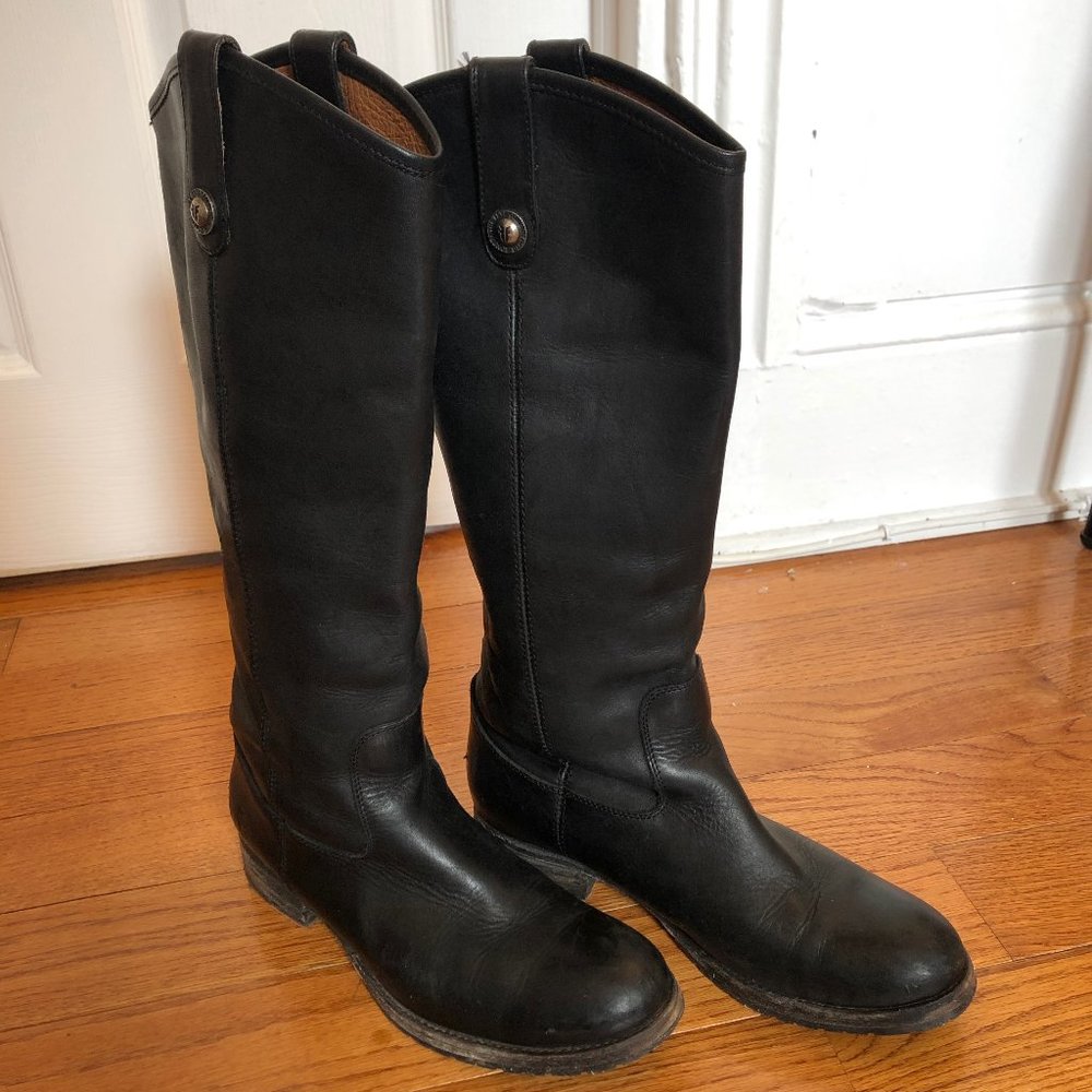 Black Sz 8.5 Frye Melissa Button Lug Tall Boots